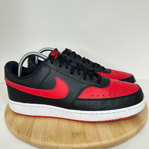 Nike Court Vision Low Sneaker Shoes Black Red Leather Lace Up FJ0685 Mens Sz 10